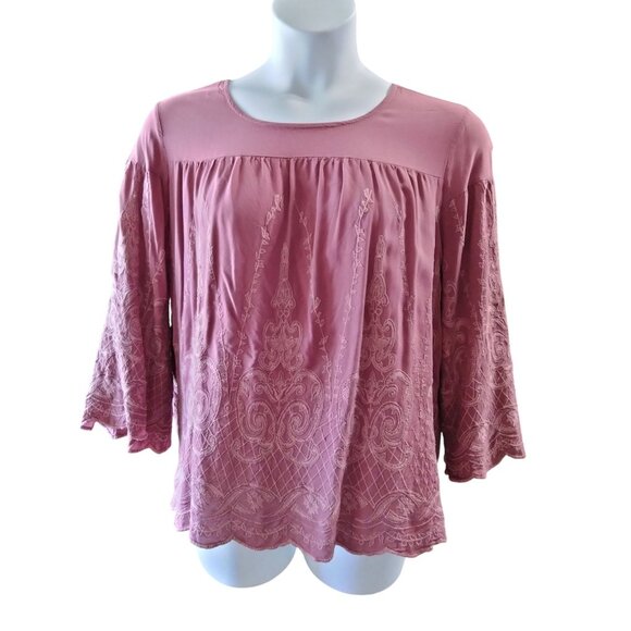 Est 1946 Womens Pink Embroidered 3/4 Bell Sleeve Boho Top Plus Size 18/20W - Picture 2 of 8